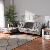 Baxton Studio RDS-S0019L-Grey VelvetBlack-LFC Baxton Studio Galena Contemporary Glam and Luxe Grey Velvet Fabric Upholstered and Black Finished Metal Sleeper Sectional Sofa with Left Facing Chaise